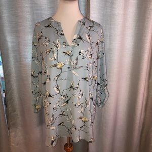 Baby blue blouse with birds, long sleeve, tunic, nature